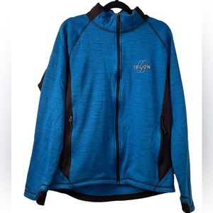 Mens zip front athletic jacket, turquoise, size large
